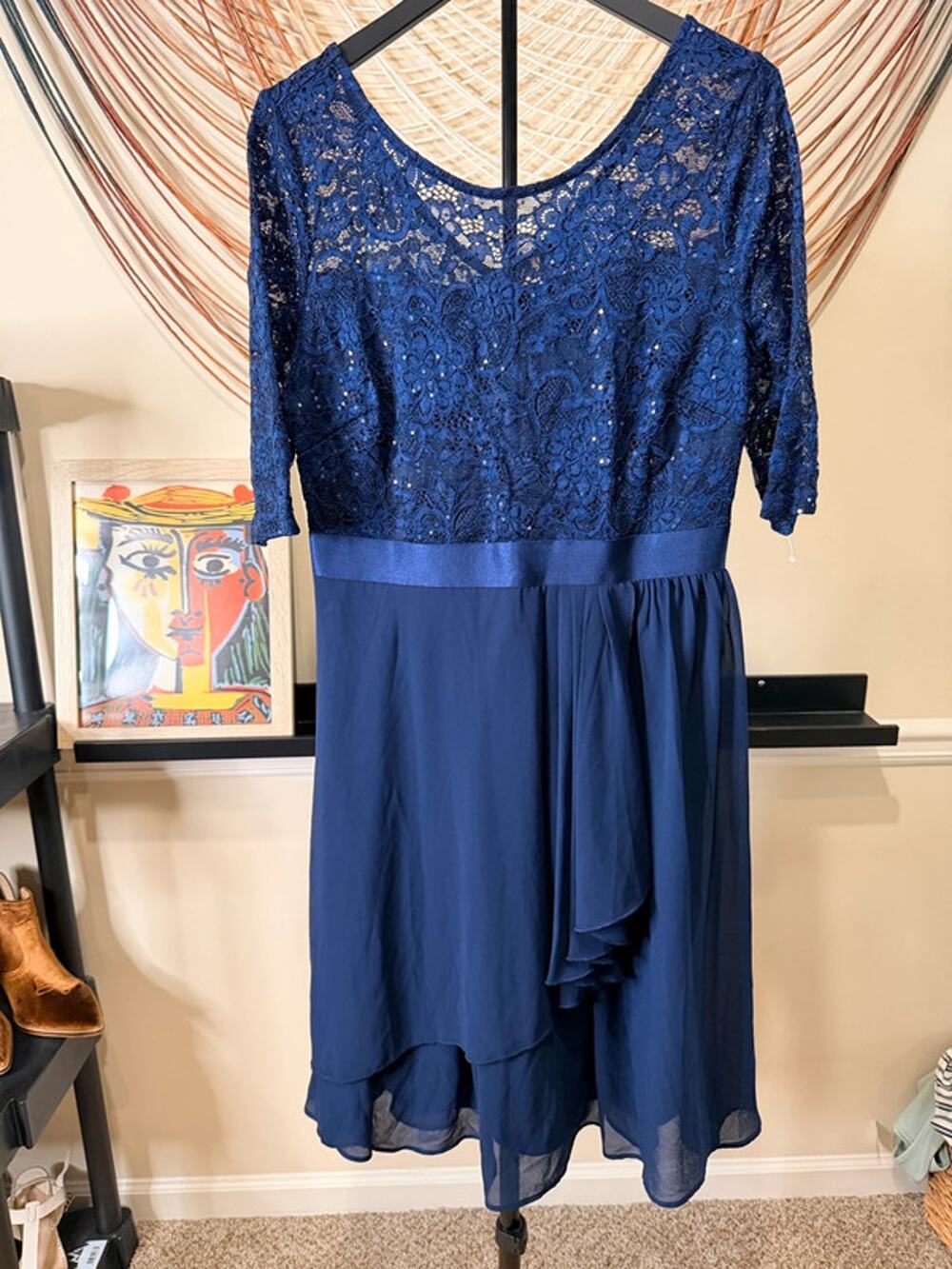 Miusol NWT, navy and lace evening dress XL
